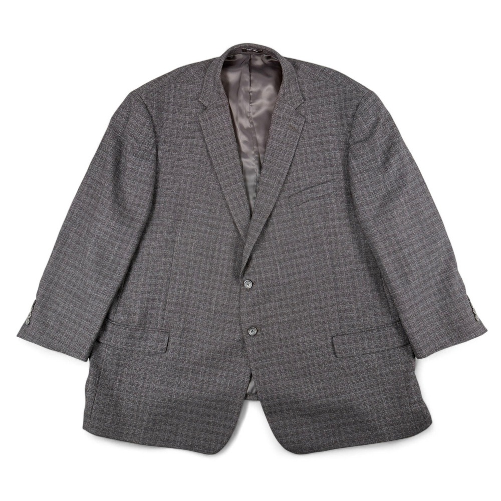 Joseph & Feiss Gold‎ Sport Coat Mens 54R Gray Executive Wool Plaid Blazer Jacket